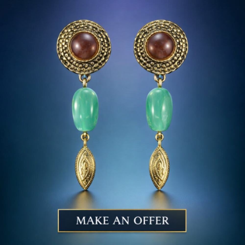 Vtg Park Lane Southern Exposure Pierced Dangle Earrings Faux Jade Amethyst NWT